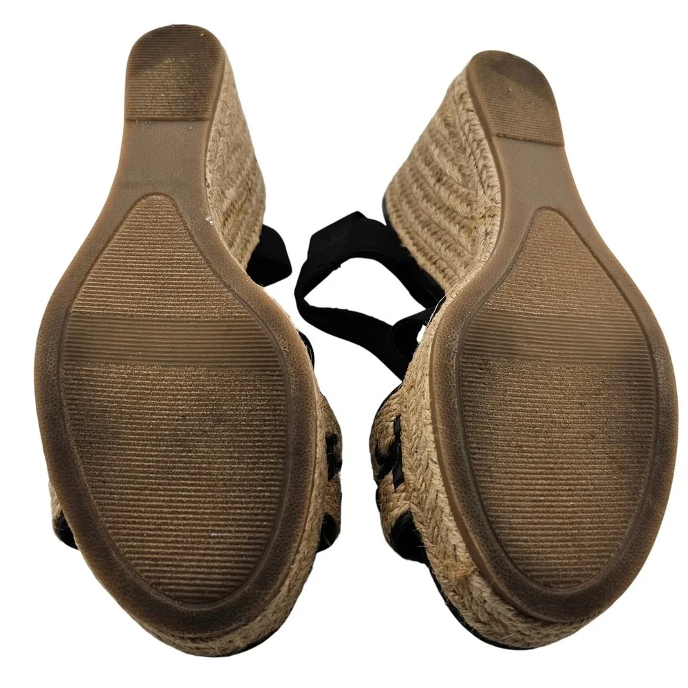 G.H. Bass & Co. Rylee Wedge Sandals Espadrille Platform Criss Cross Black Straps
